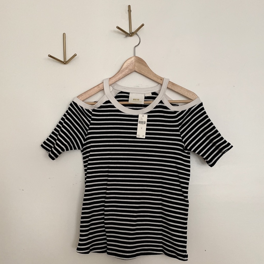 Black & white striped top with cutout shoulders